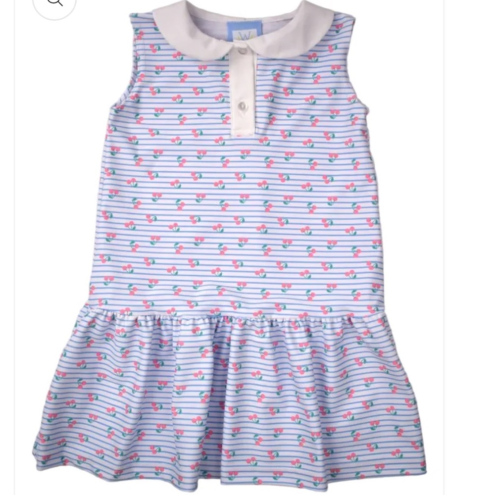 Funtasia Too Girls Sleeveless Tennis Dress with Collar - Blue Cherry Print